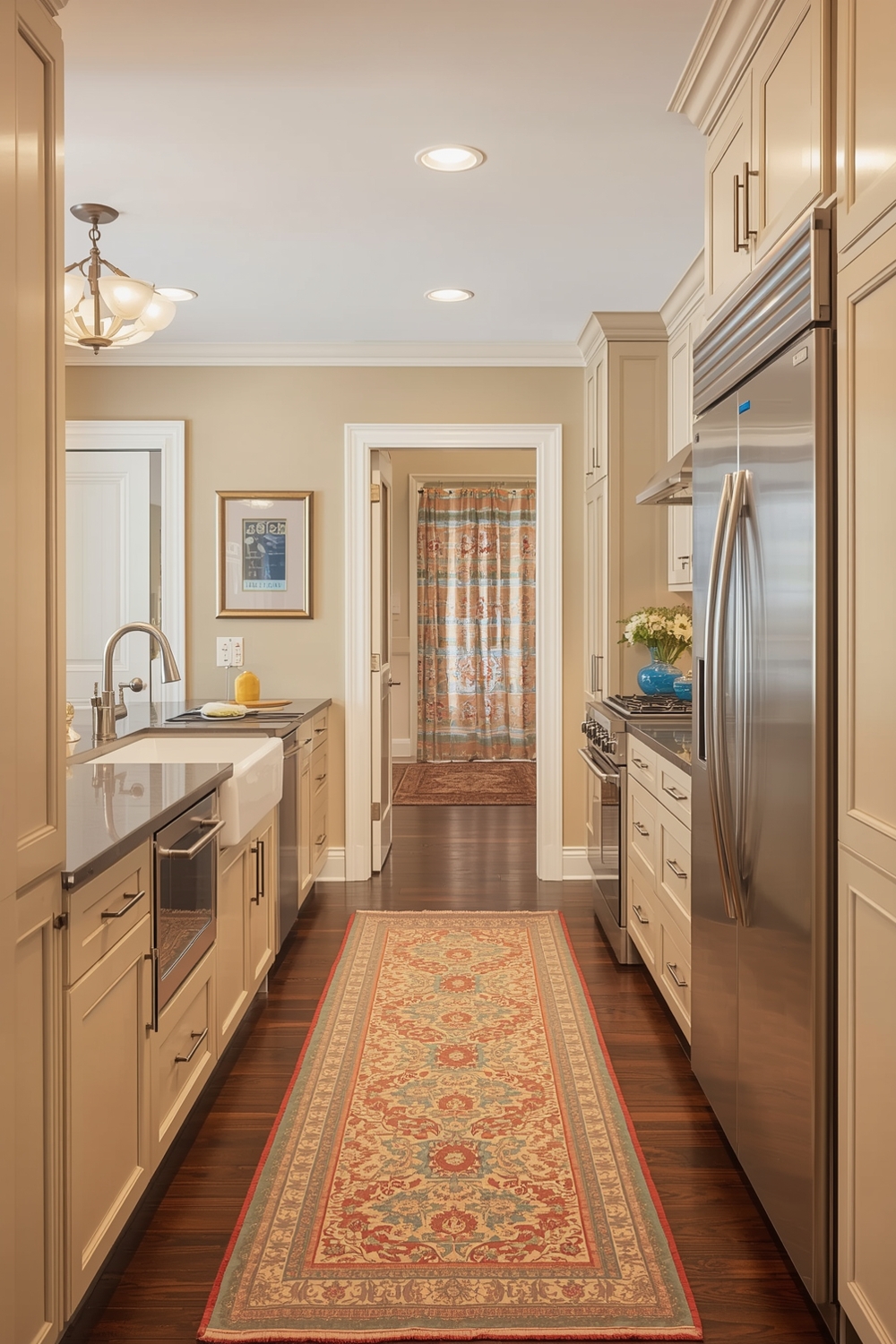 Beige Cabinets in a Galley Layout