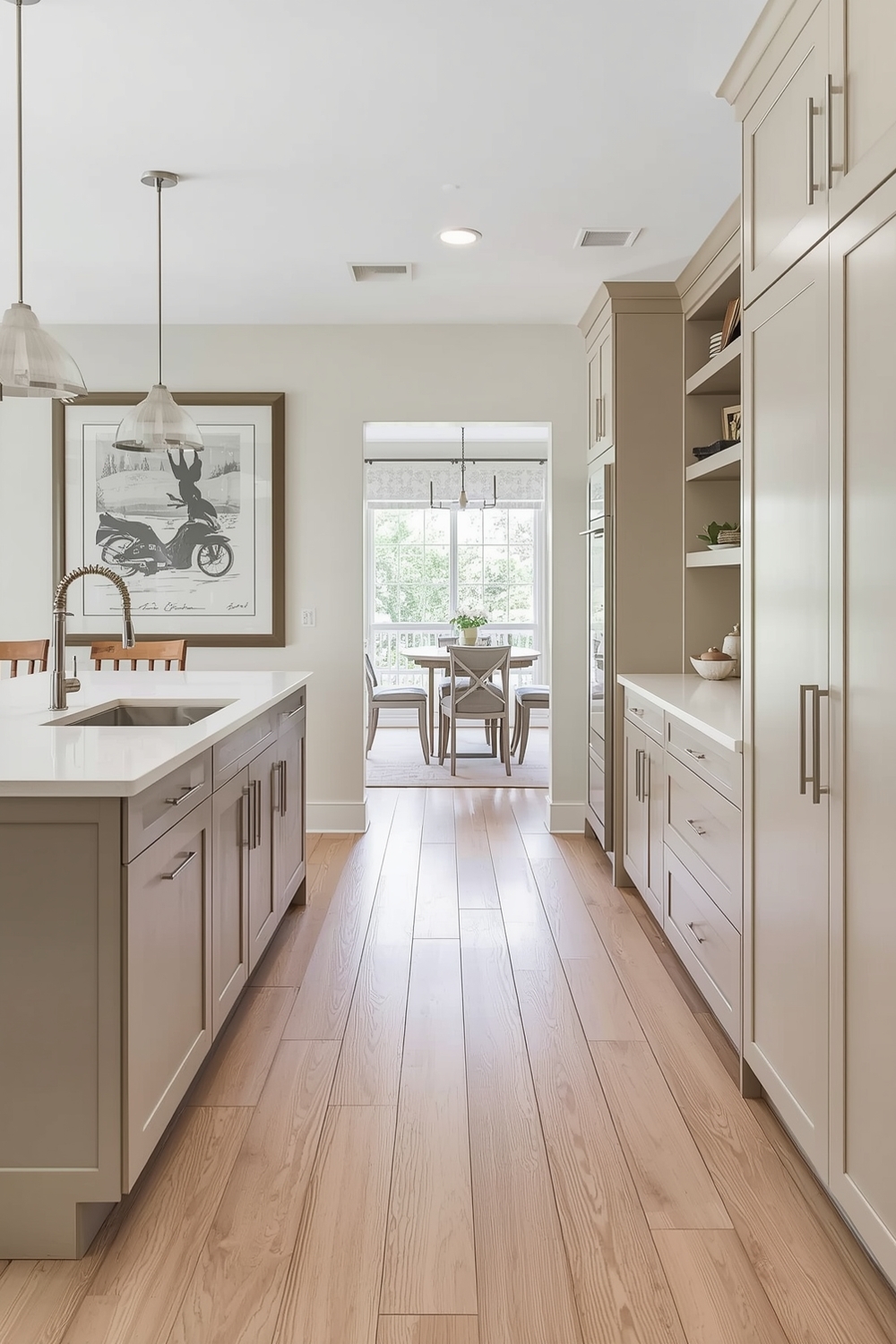 Beige Cabinets in a Linear Floor Plan