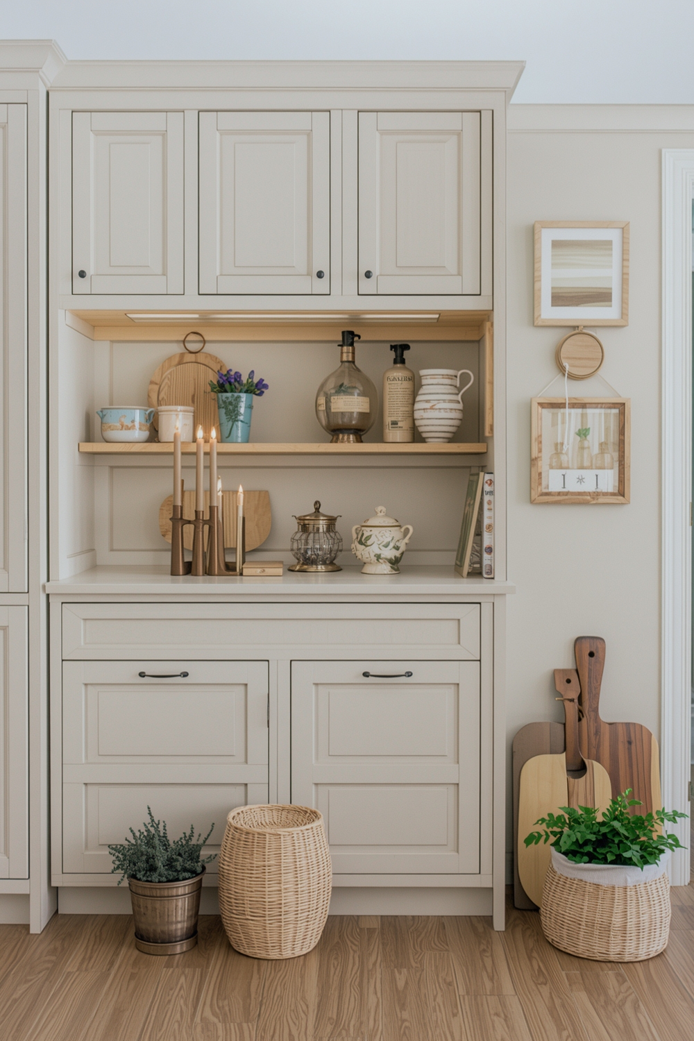 Beige Cabinets with Black Iron Handles