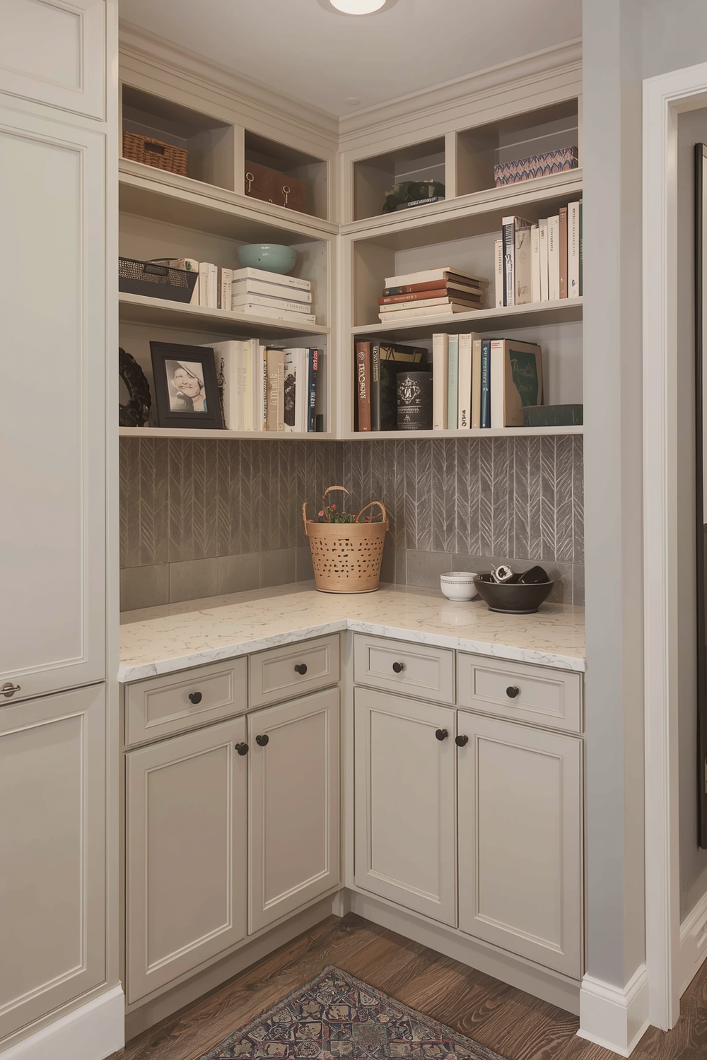 Beige Cabinets with Corner Storage Solutions
