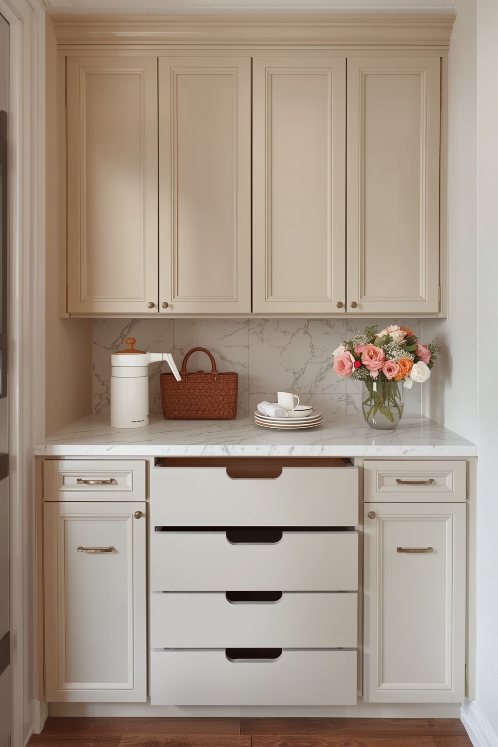 Beige Cabinets with Deep Drawer Storage