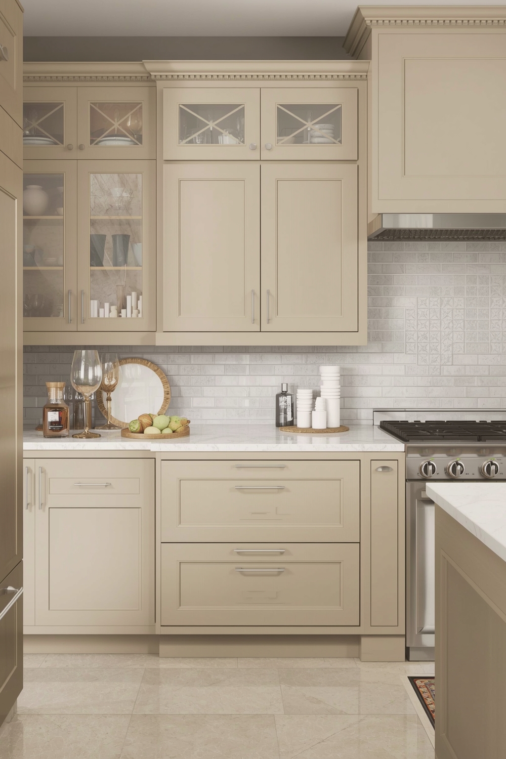 Beige Cabinets with Solid Surface Countertops