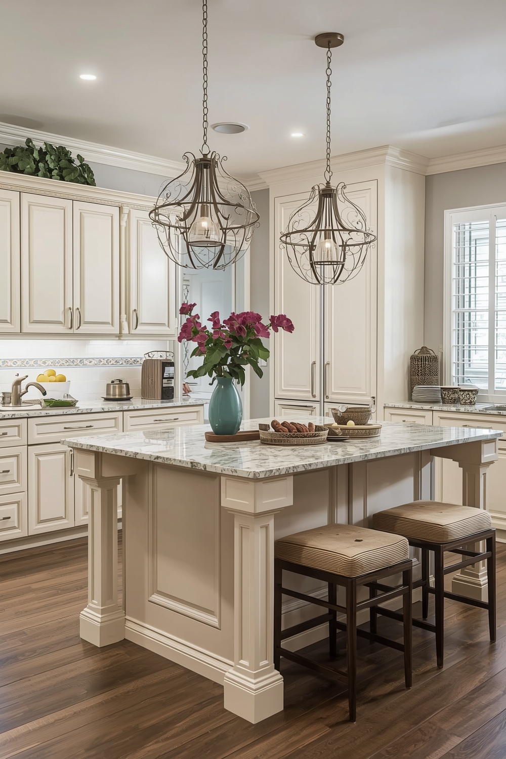 Beige Kitchen Cabinets Centered Around an Island