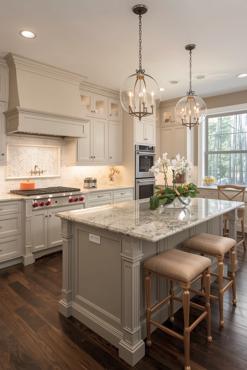 Beige Kitchen Cabinets with a Large Island