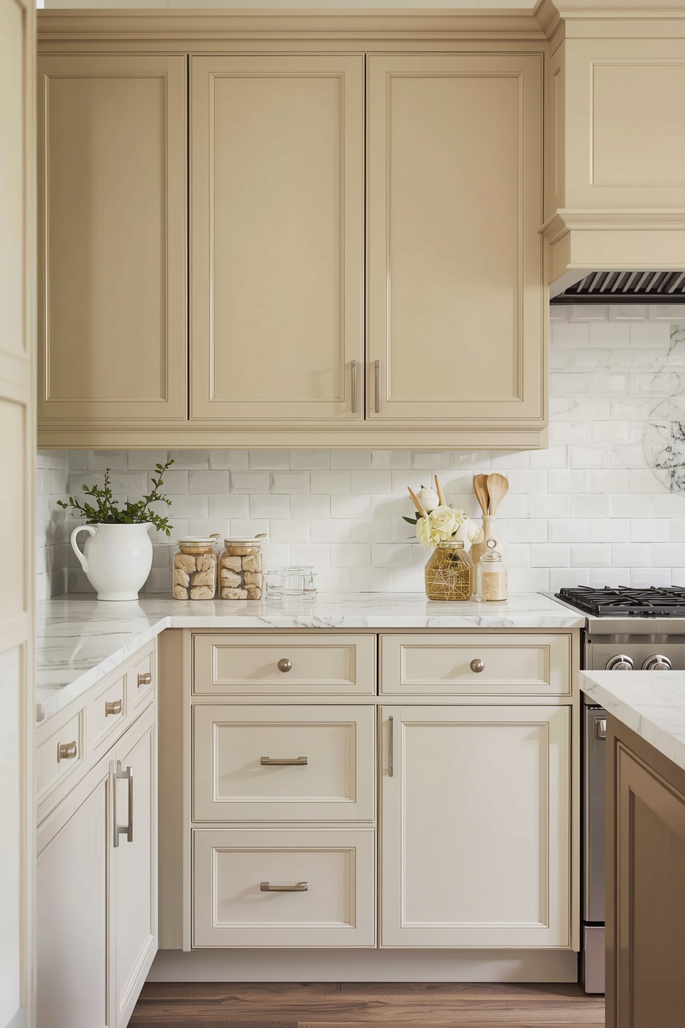 Fashionable Beige Kitchen Cabinet Profiles