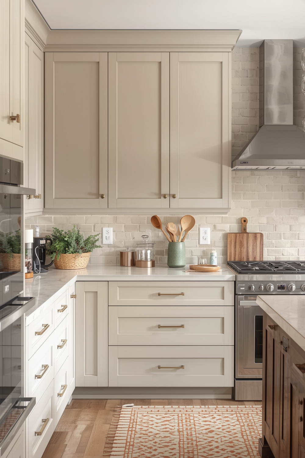 Flat-Panel Beige Kitchen Cabinets