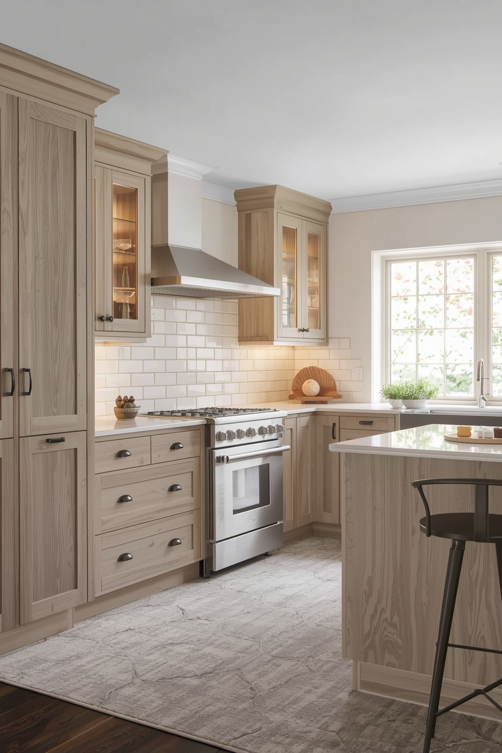 Illuminated White Oak Kitchen Features