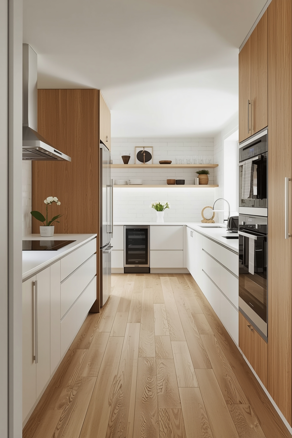 Linear White Oak Kitchen Designs