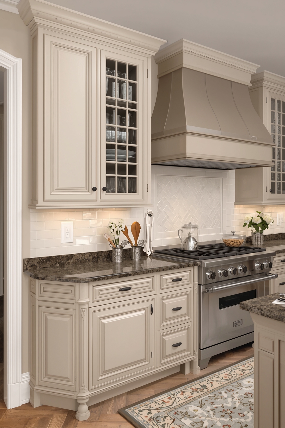 Ornate Beige Kitchen Cabinet Molding