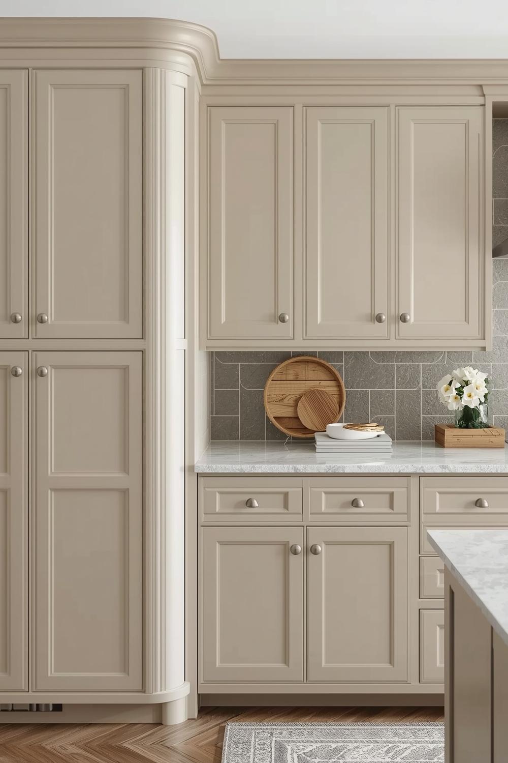 Rounded Beige Kitchen Cabinet Details