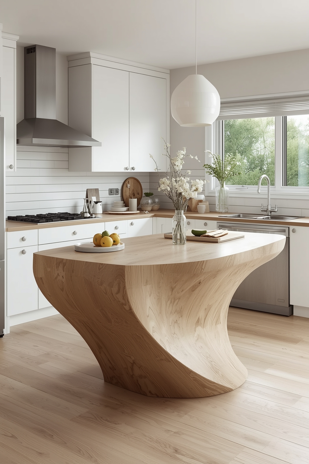 Sculptural White Oak Kitchen Island Shapes
