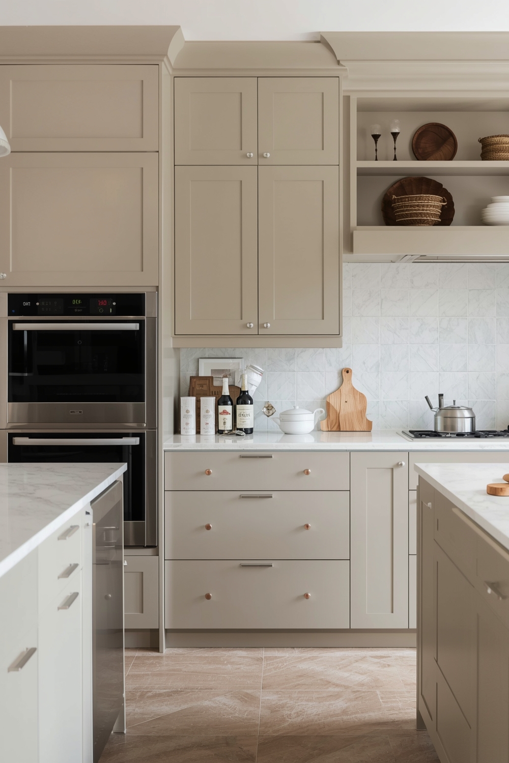 Slab-Style Beige Kitchen Cabinets