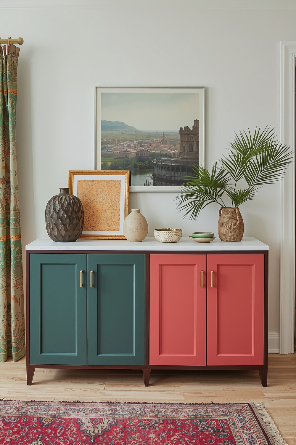 Two-Toned Cabinets with Global Inspired Decor