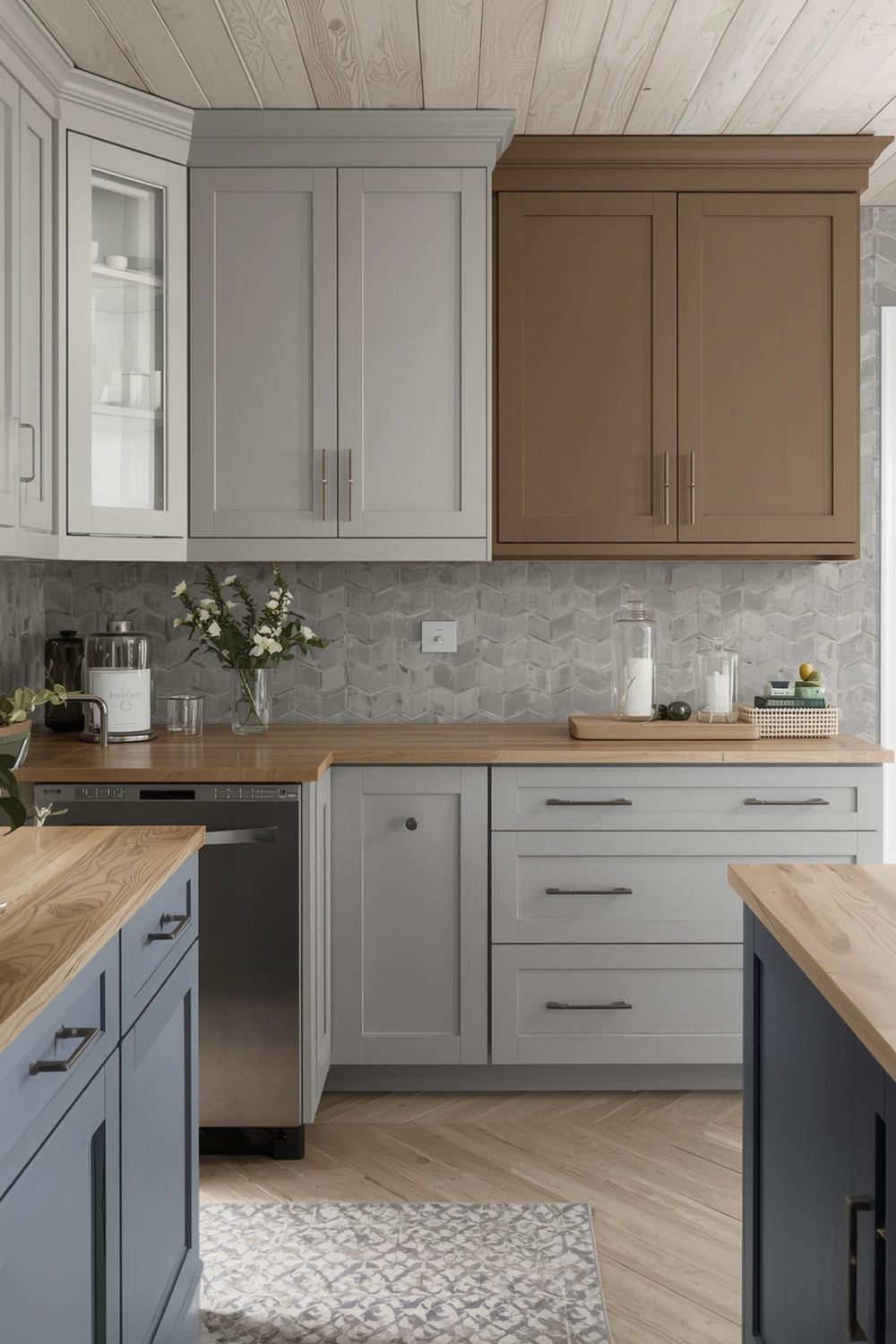 Two-Toned Cabinets with Wooden Counter Surfaces
