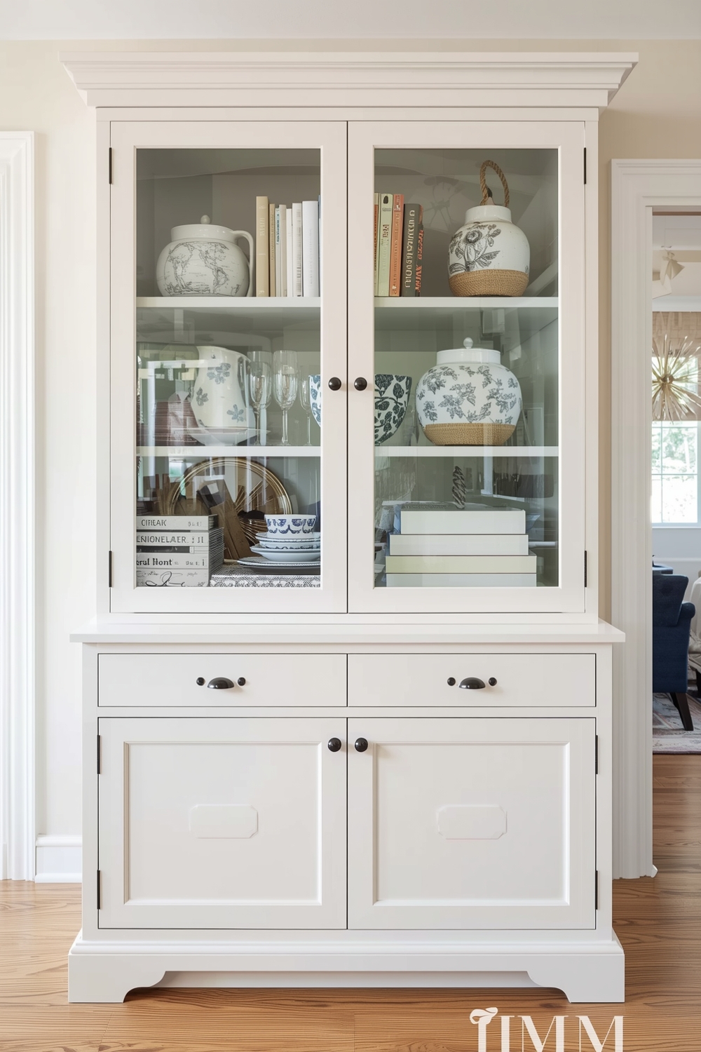 Two-Toned Kitchen Cabinet Art Display Ideas