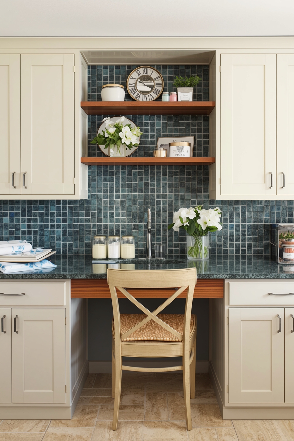 Two-Toned Kitchen Cabinets with a Desk Area