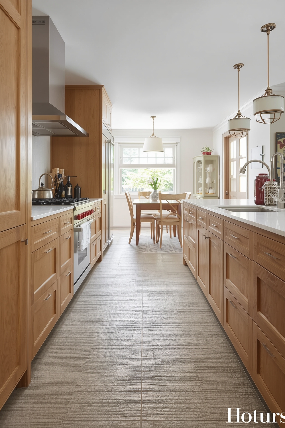 White Oak Kitchen with Textured Tile Flooring