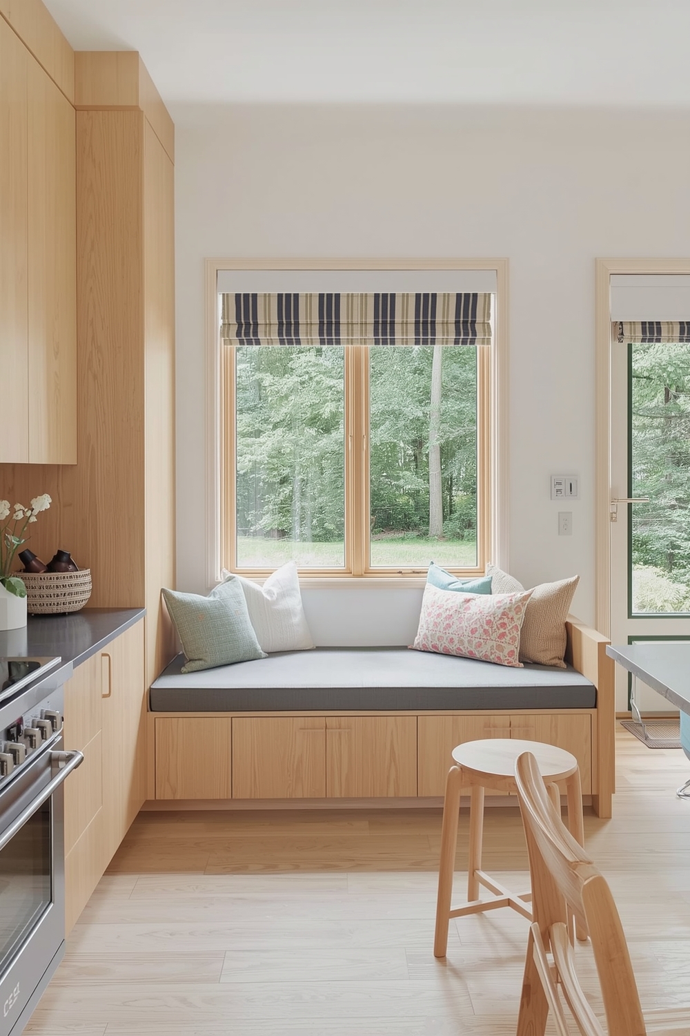 White Oak Kitchen with a Window Seat Nook