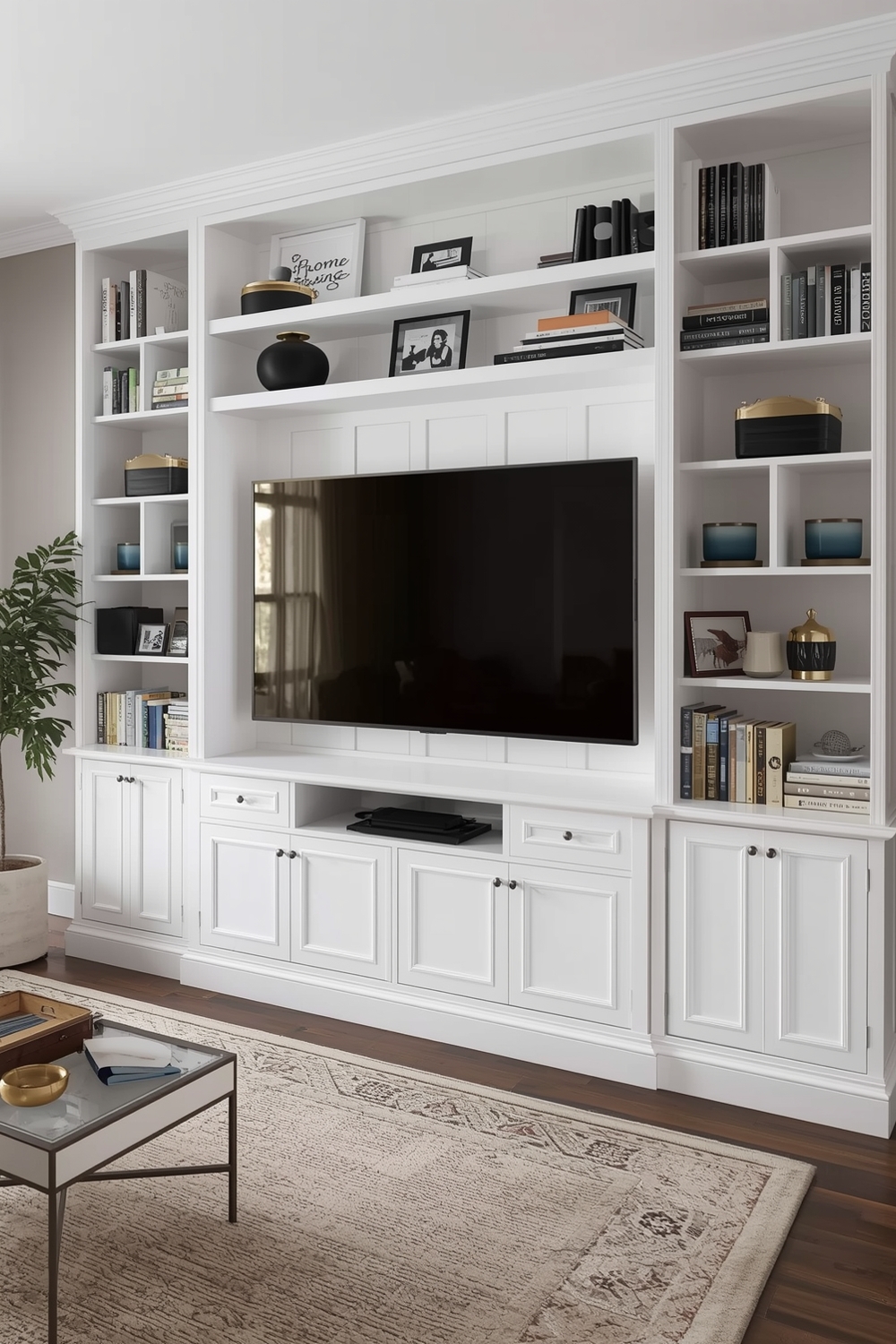 Chic Living Room TV Wall Storage Ideas