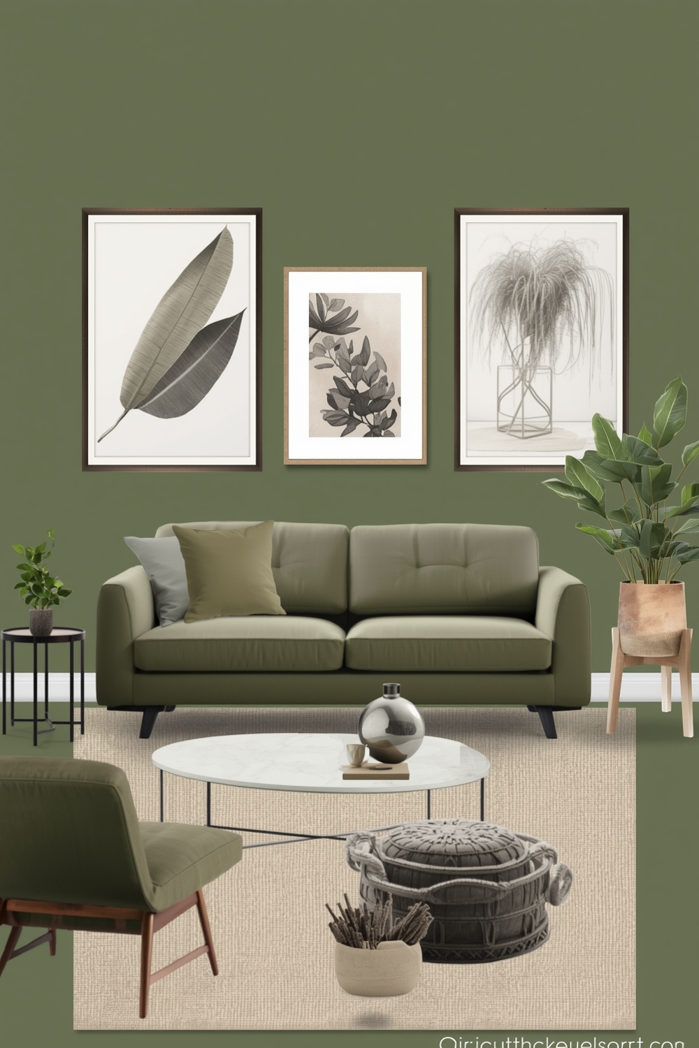 Chic Olive Green Living Room Layout Boards