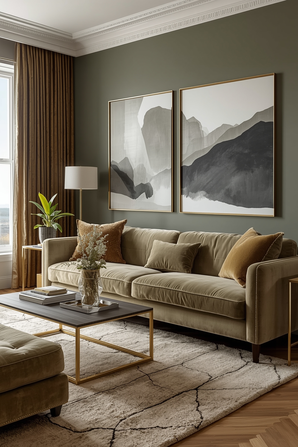 Chic Olive Green Living Room Layout Examples