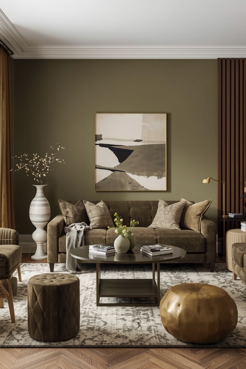 Chic Olive Green Living Room Layout Examples