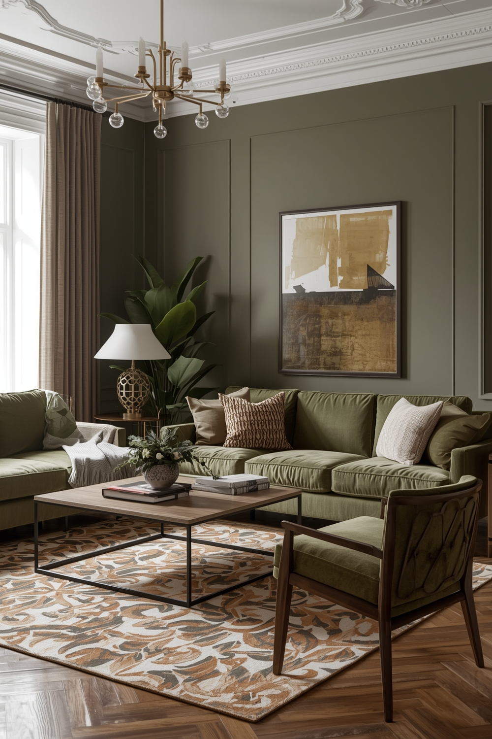 Chic Olive Green Living Room Layout Galleries