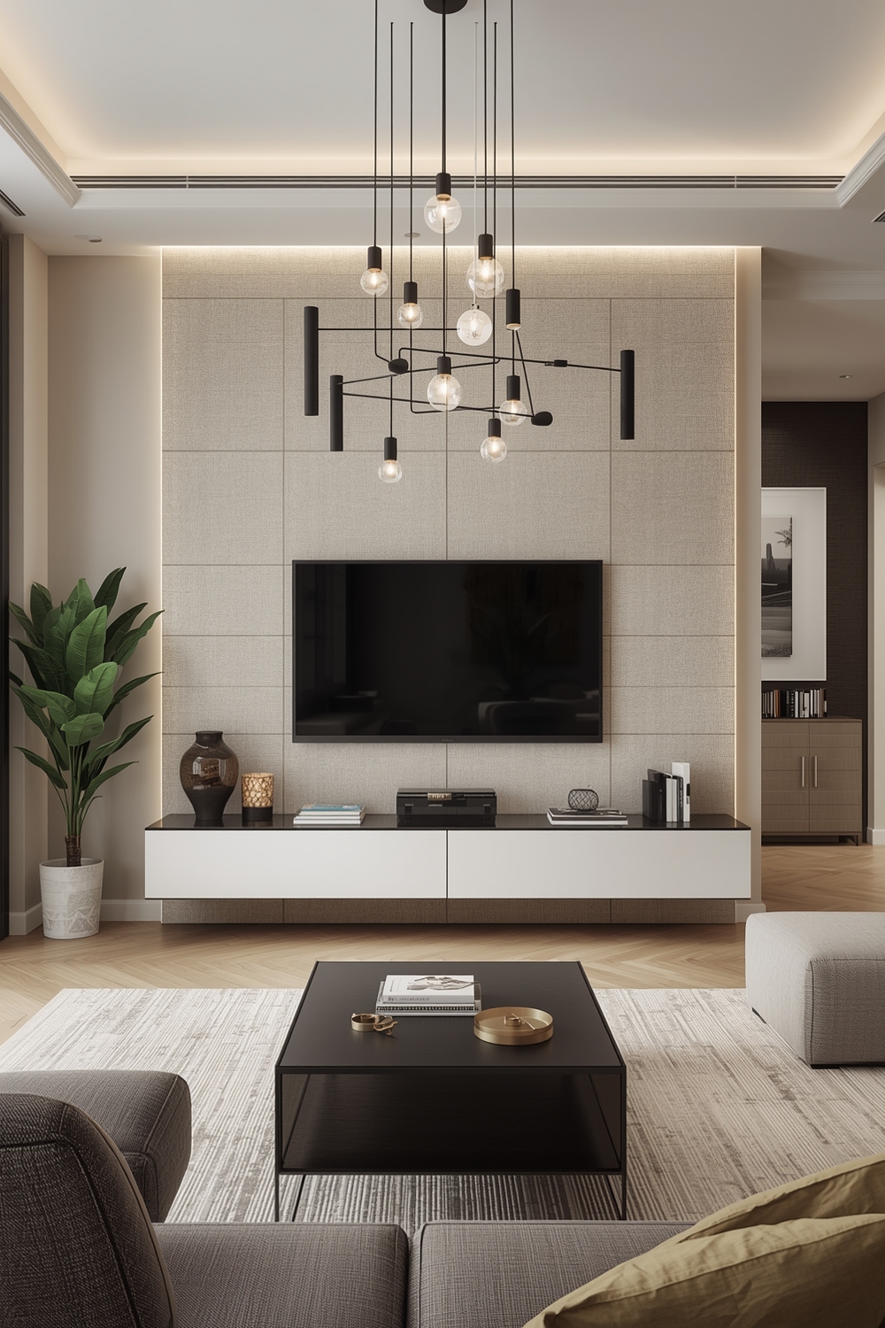 Contemporary Living Room TV Wall Layout Guides