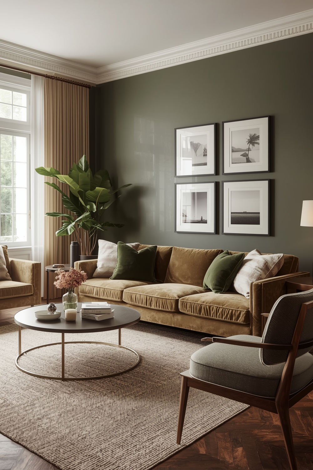 Contemporary Olive Green Living Room Layout Inspirations