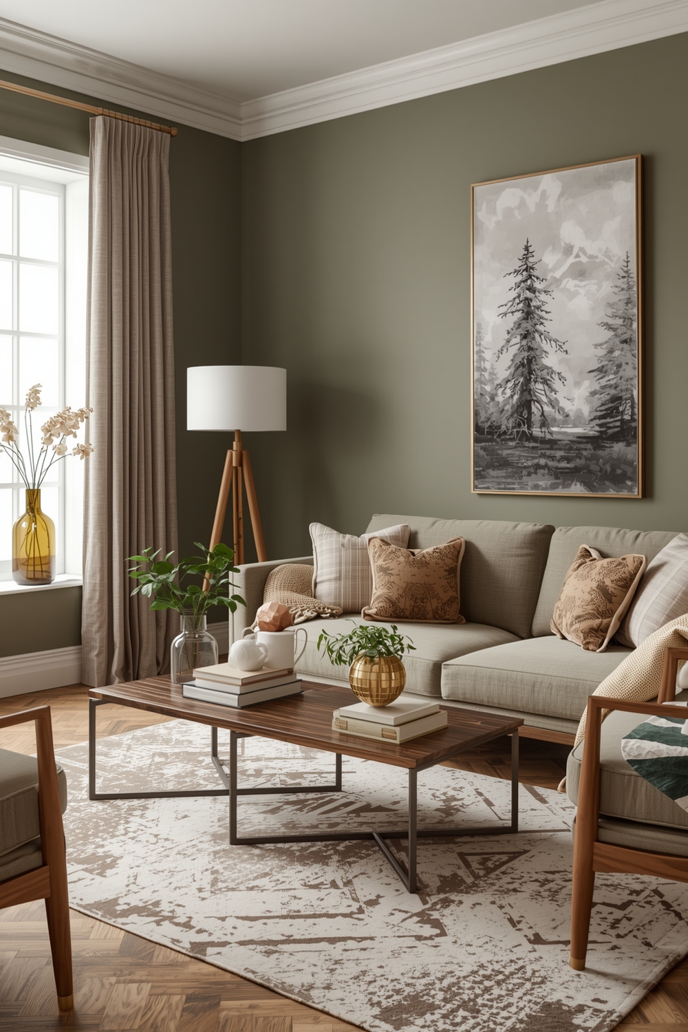 Contemporary Sage Green Living Room Layout Galleries