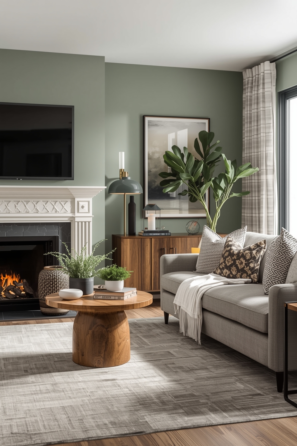 Contemporary Sage Green Living Room Layout Inspirations