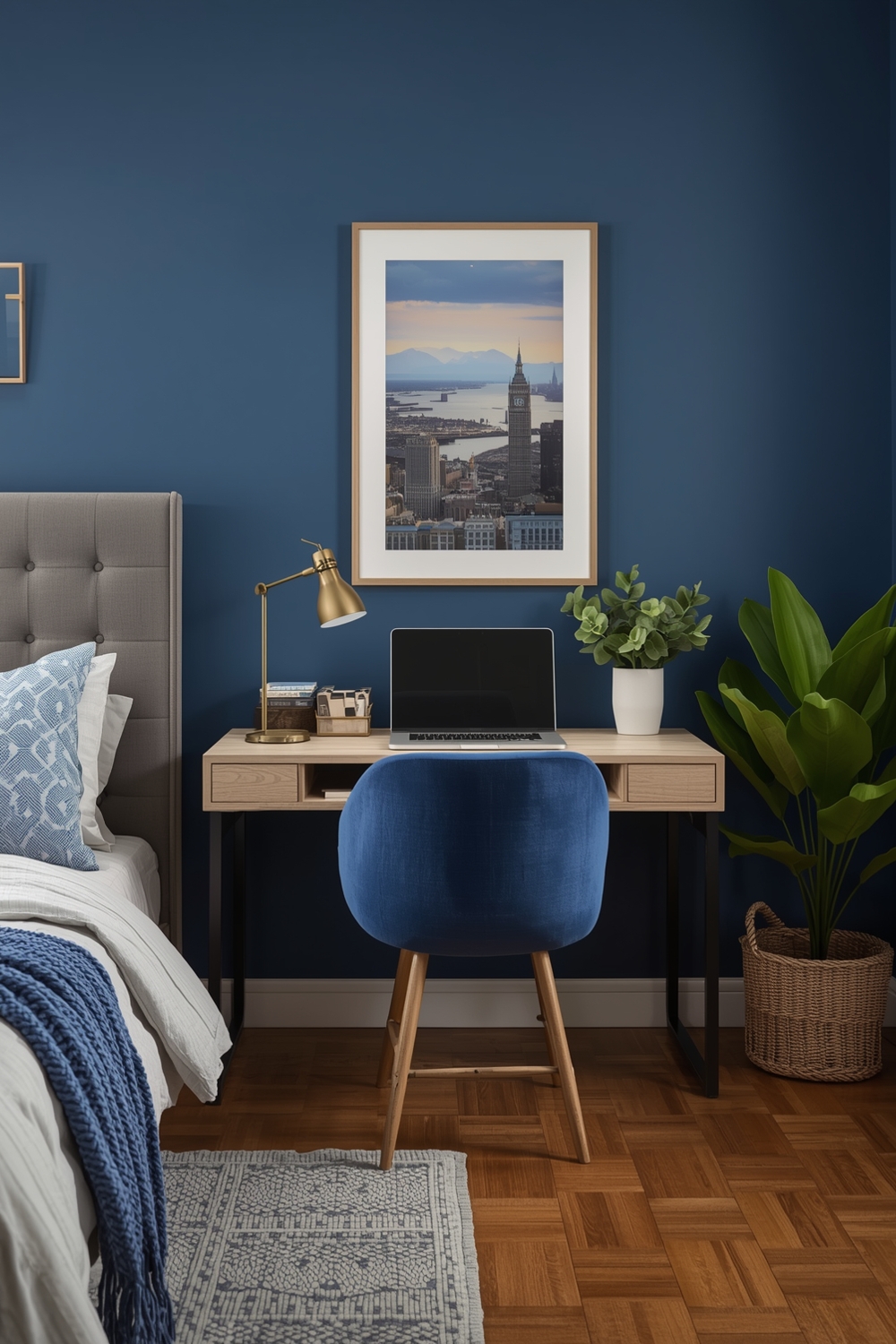 Efficient Blue Bedroom Workspace Layouts