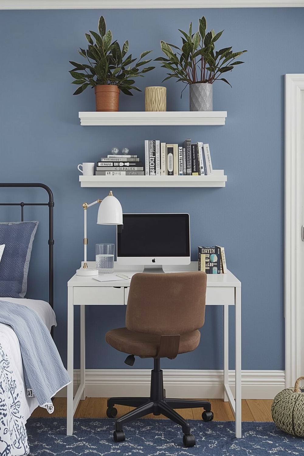 Efficient Blue Bedroom Workspace Plans