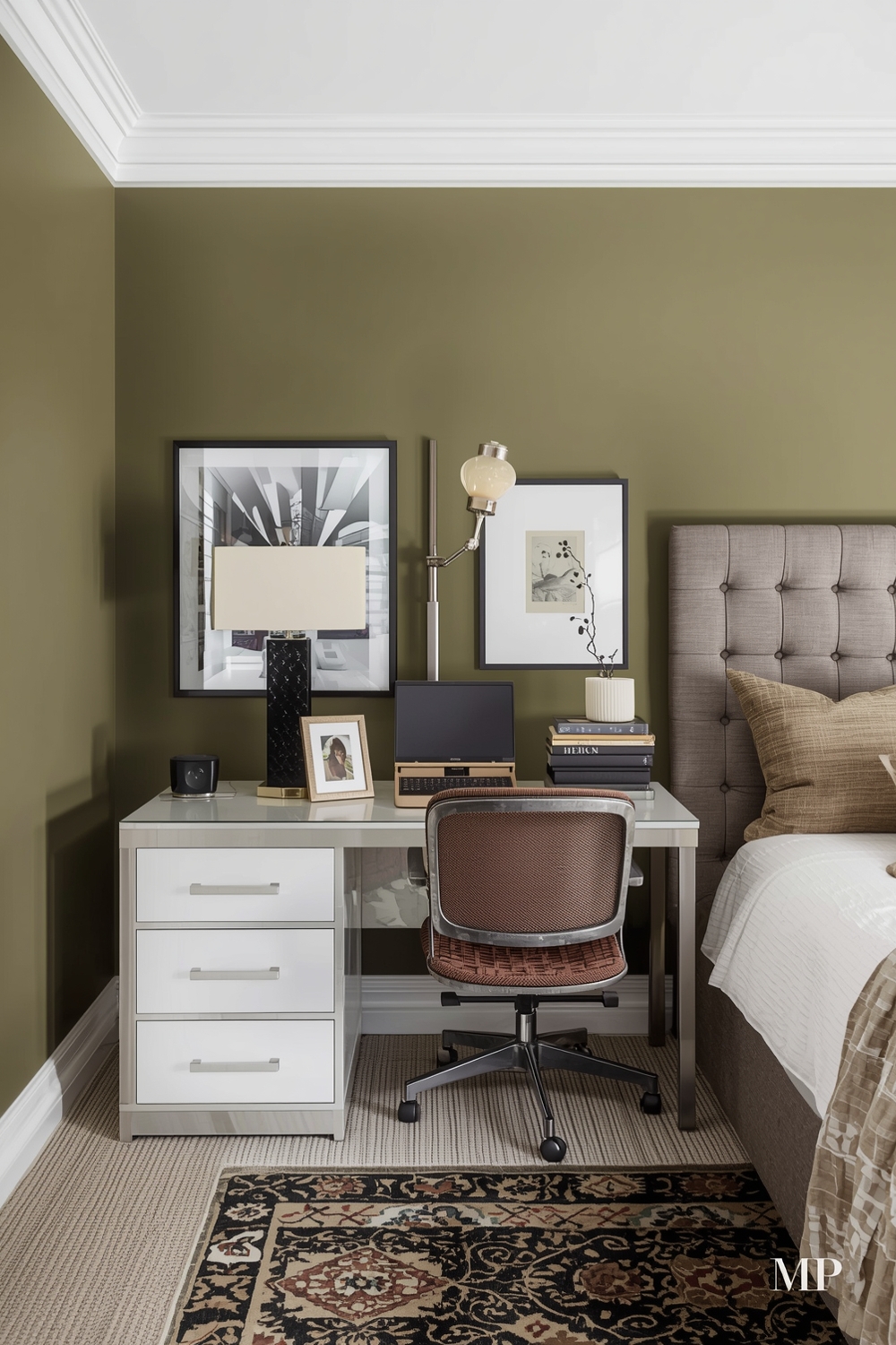 Efficient Olive Green Bedroom Workspace Concepts