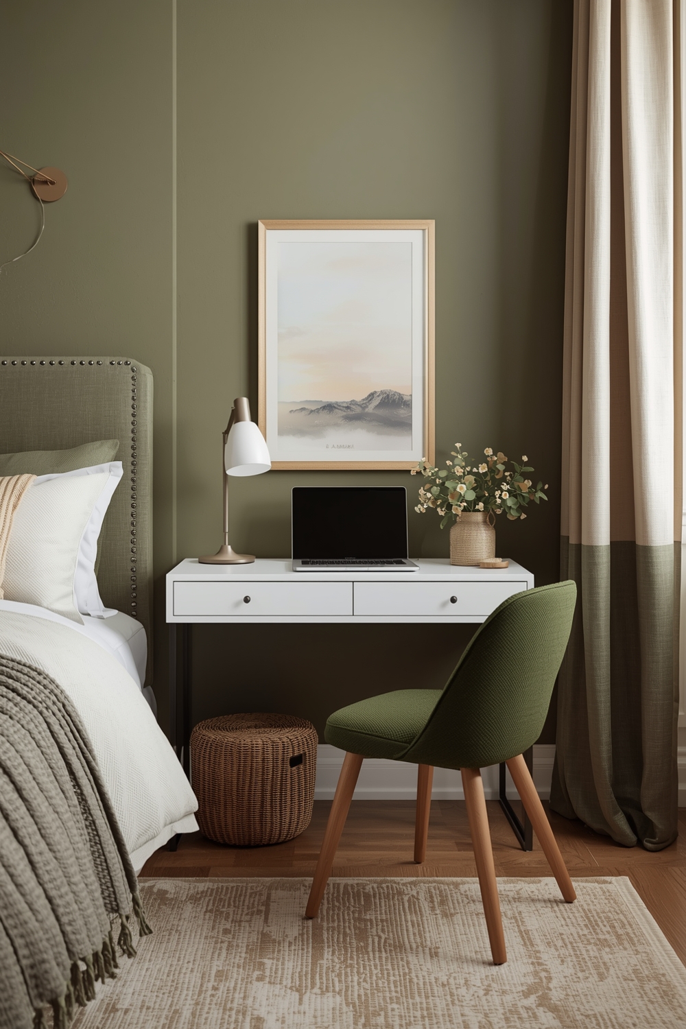 Efficient Olive Green Bedroom Workspace Ideas