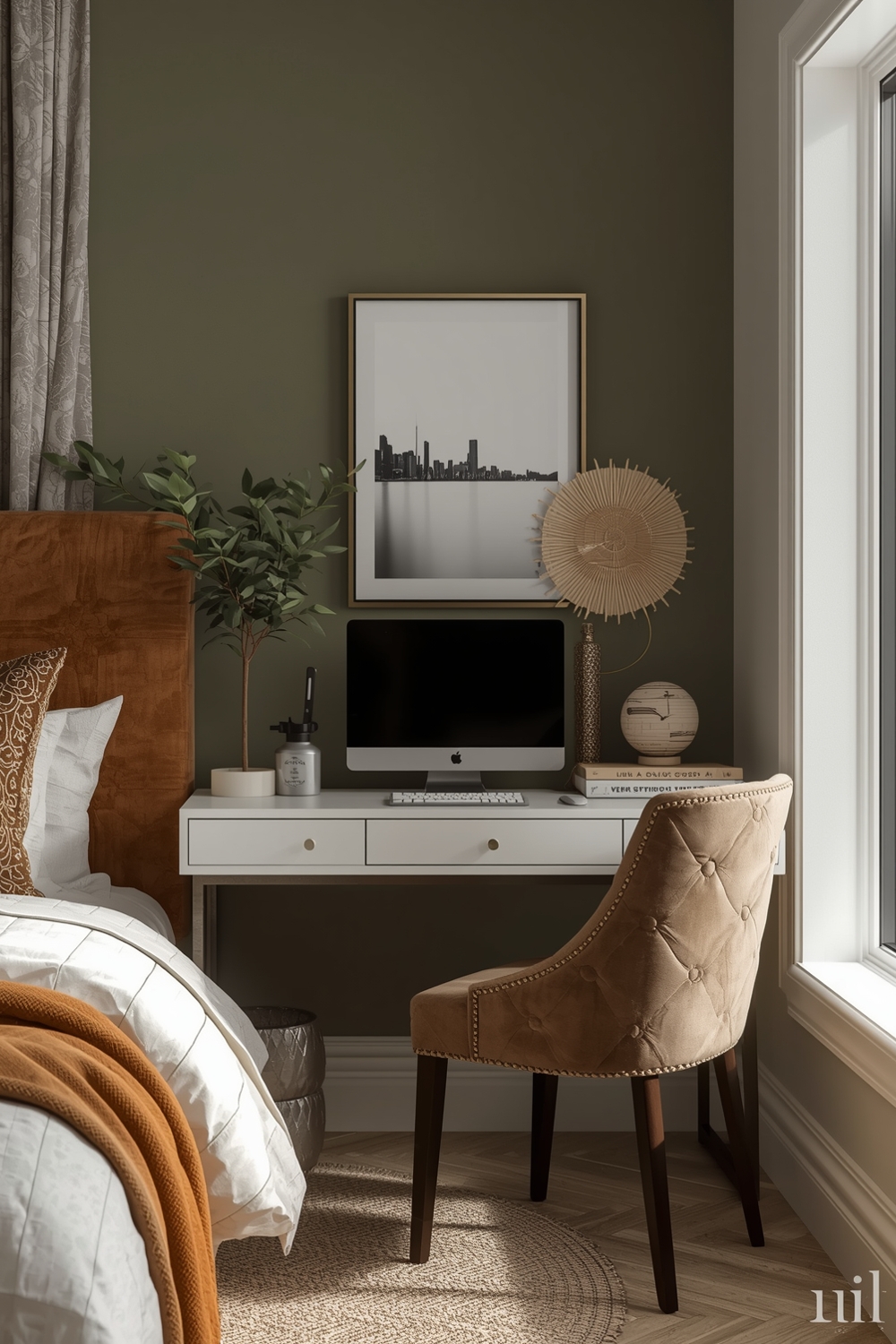 Efficient Olive Green Bedroom Workspace Layouts