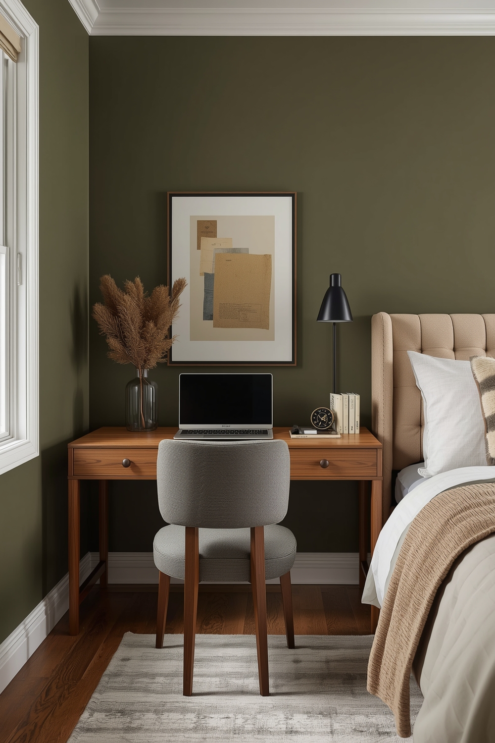Efficient Olive Green Bedroom Workspace Plans