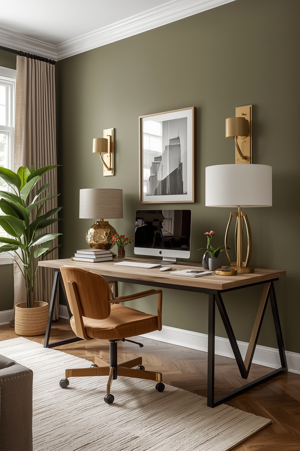 Efficient Olive Green Living Room Workspace Layouts