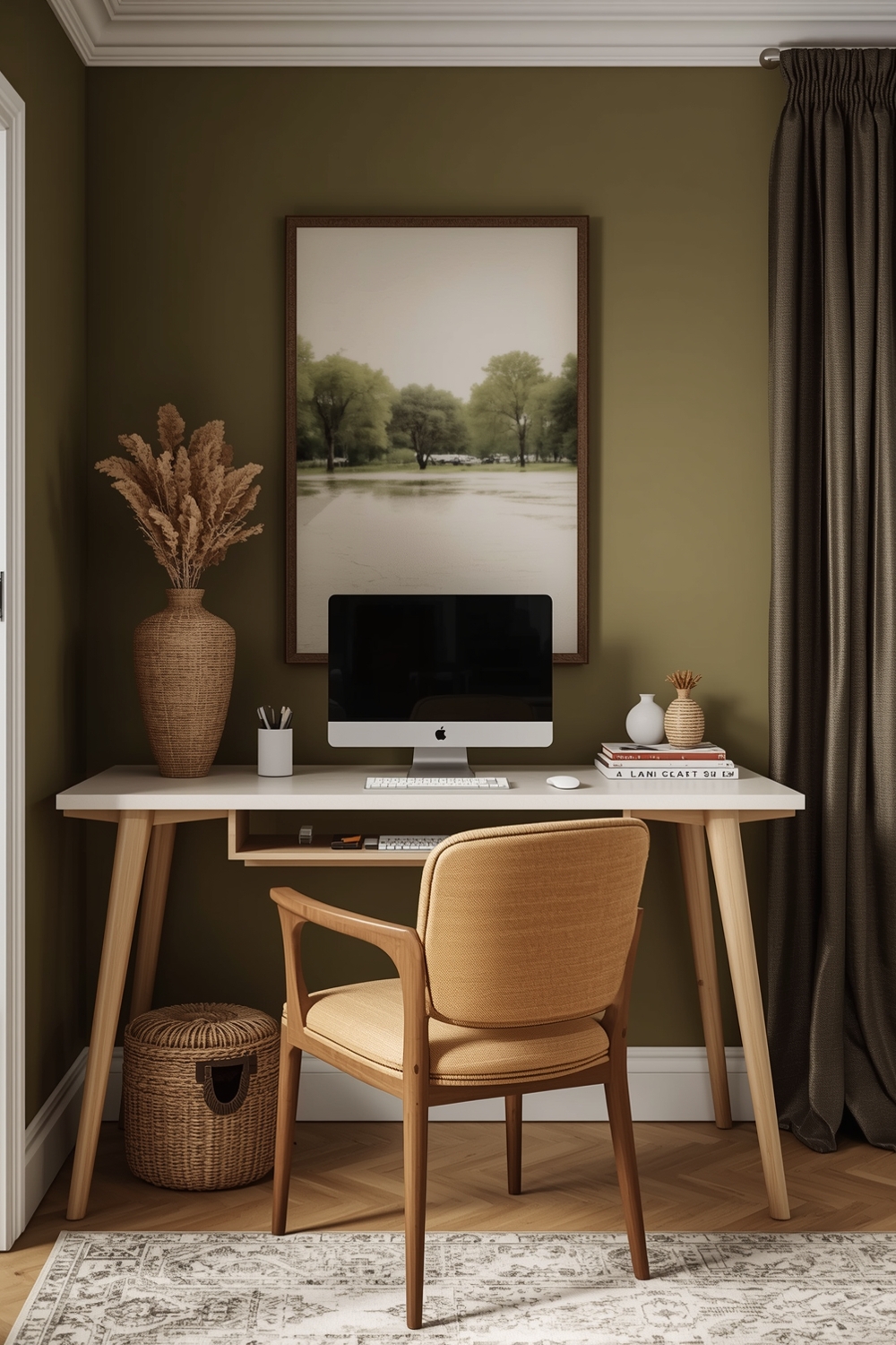 Efficient Olive Green Living Room Workspace Plans