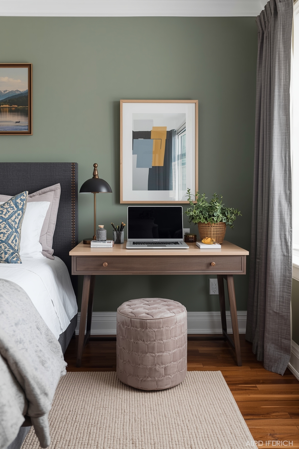 Efficient Sage Green Bedroom Workspace Ideas