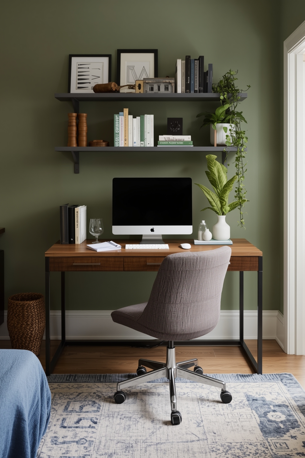 Efficient Sage Green Living Room Workspace Ideas
