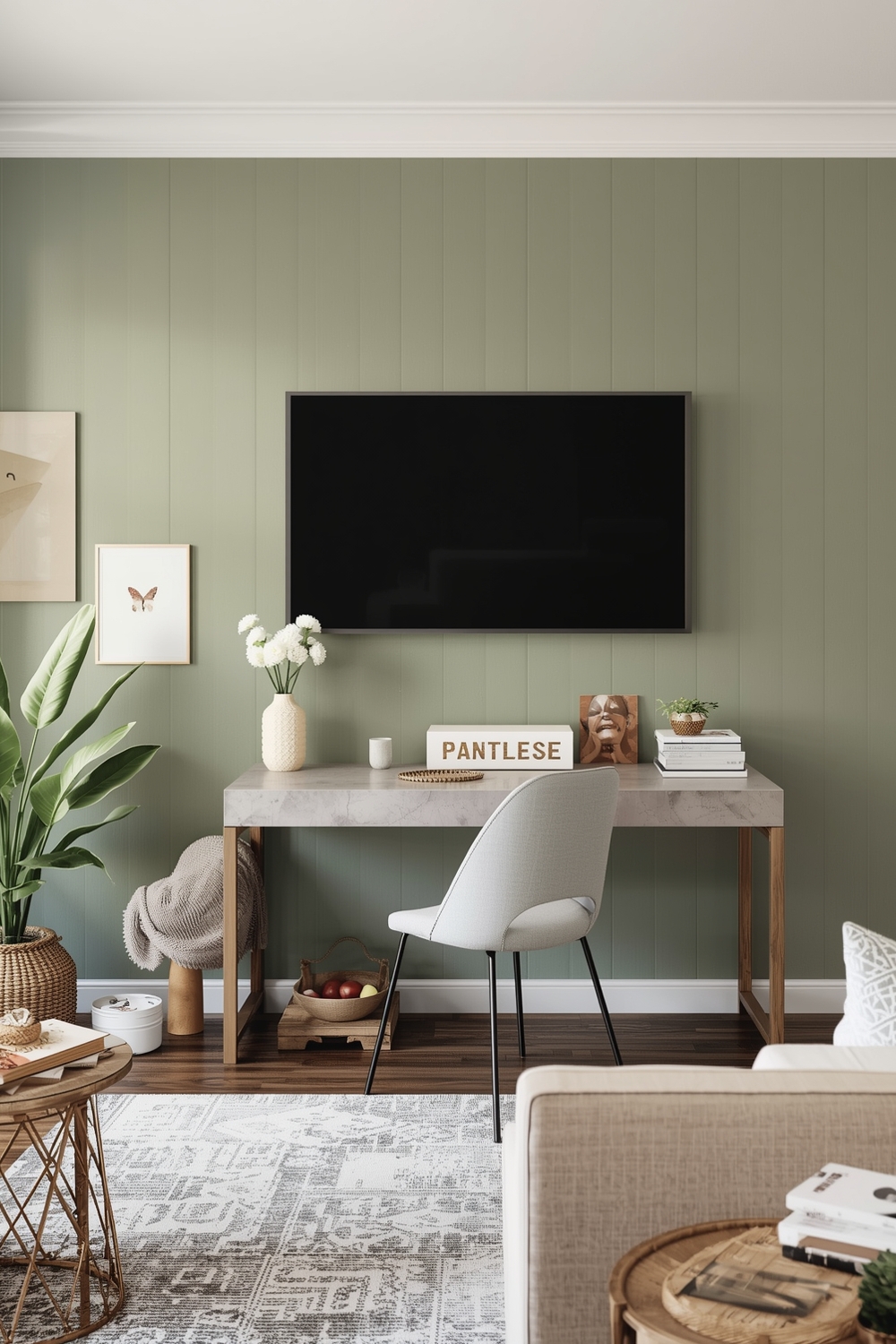 Efficient Sage Green Living Room Workspace Plans