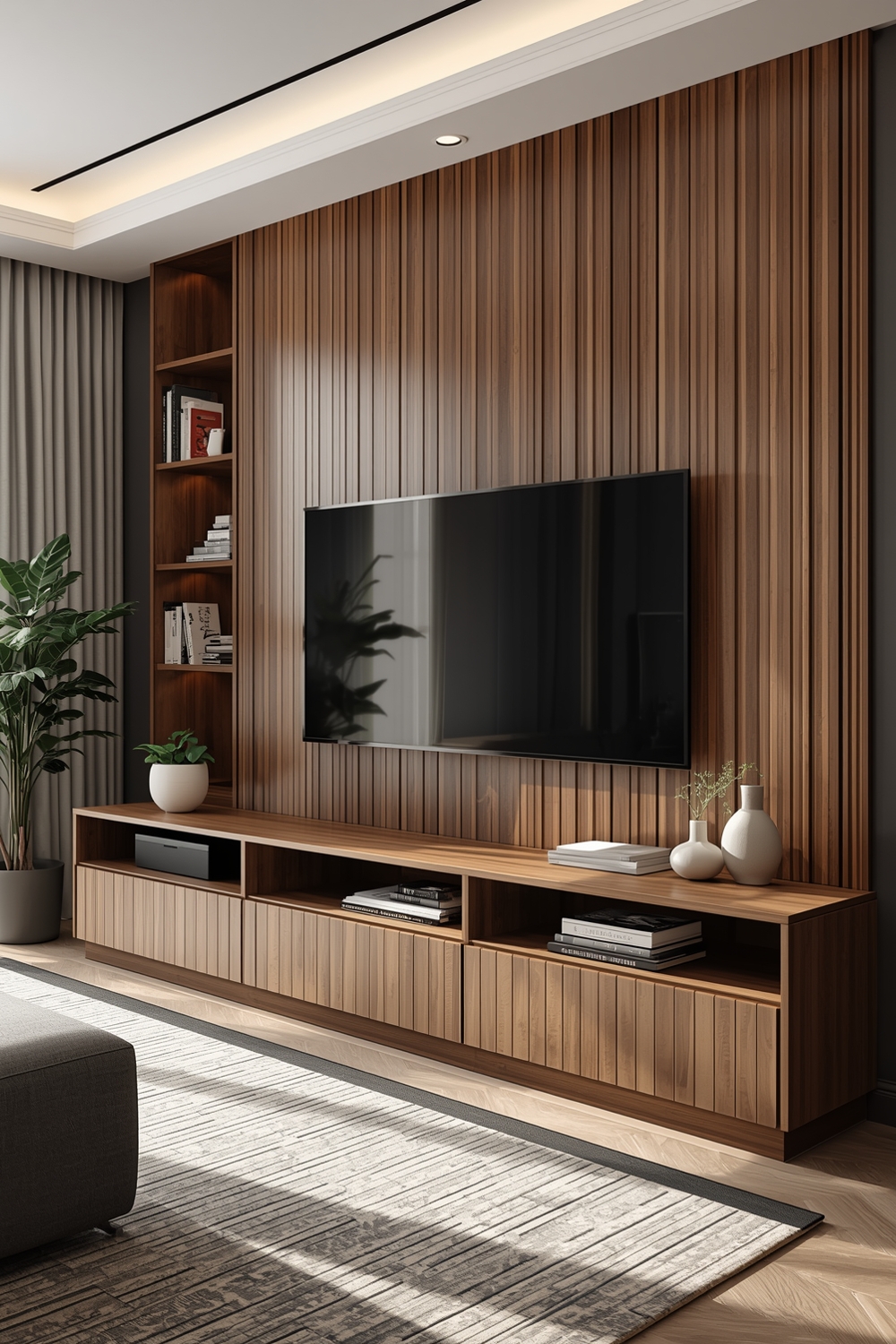 Living Room TV Wall with Seamless Storage