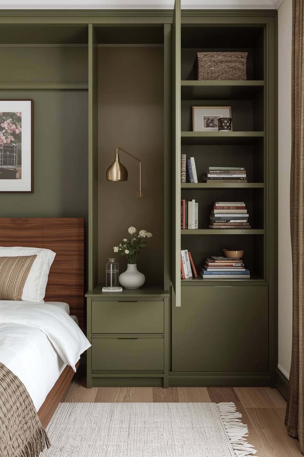 Olive Green Bedroom Storage Solution Examples