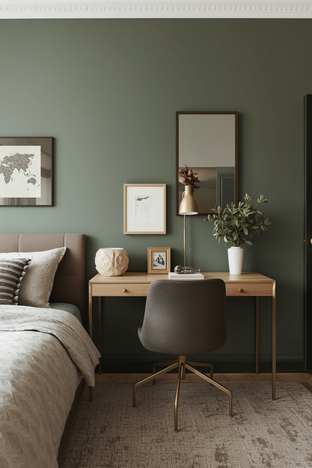 Olive Green Bedroom Workspace Inspiration Examples