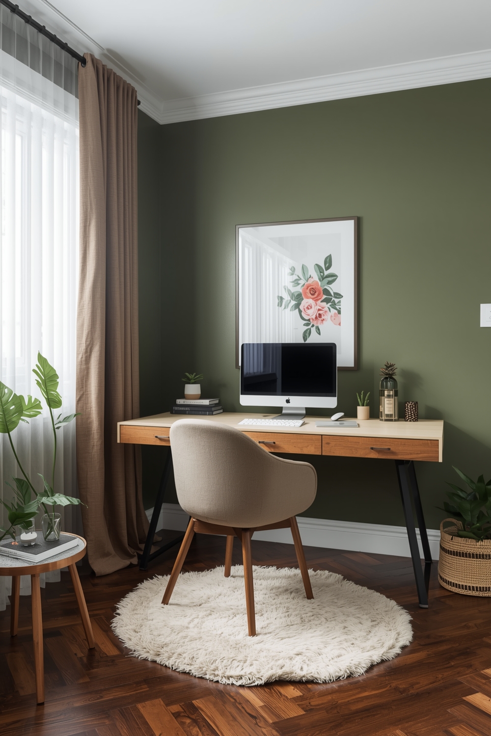 Olive Green Bedroom Workspace Layout Examples