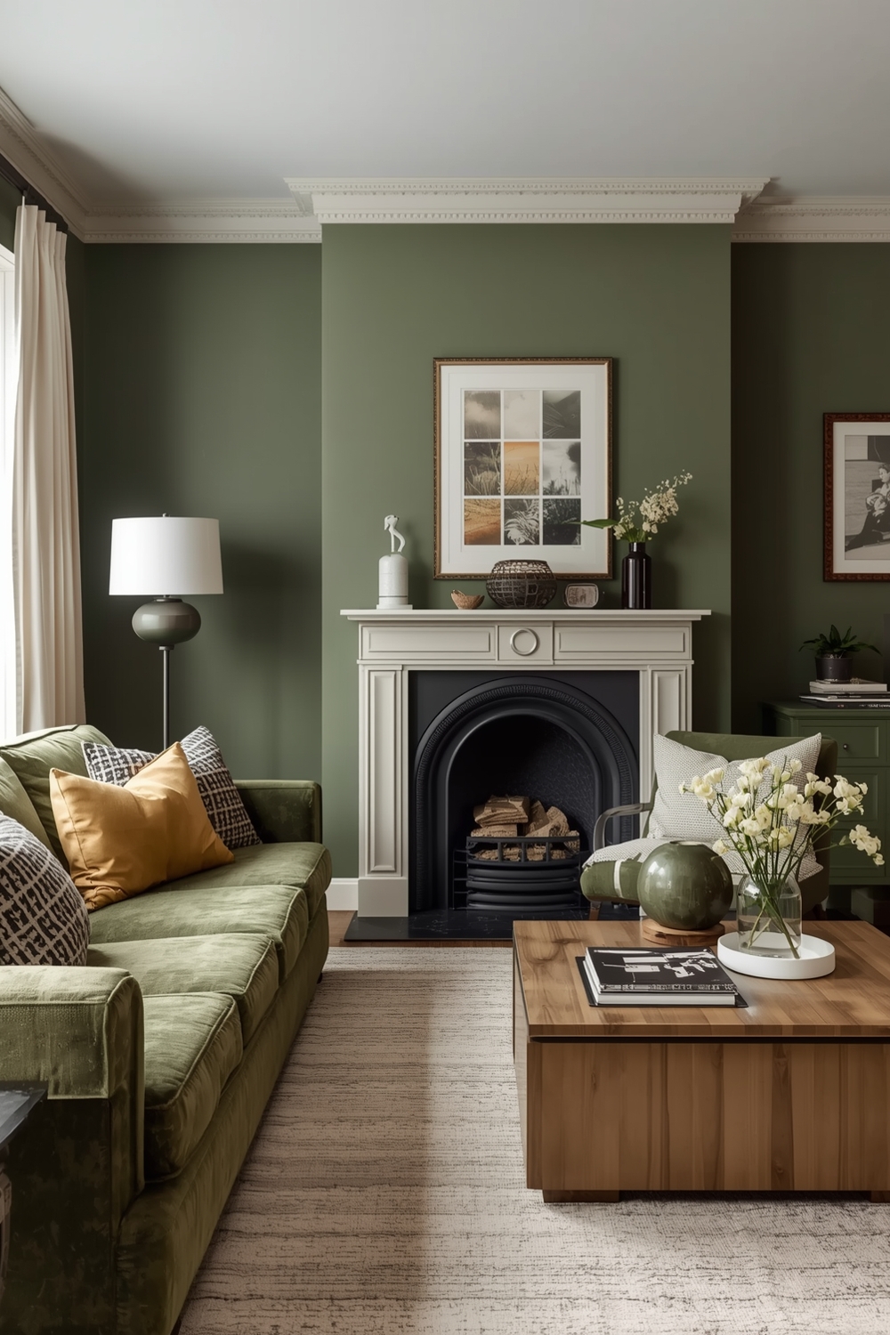 Olive Green Living Room Layout Galleries for Snug Atmospheres