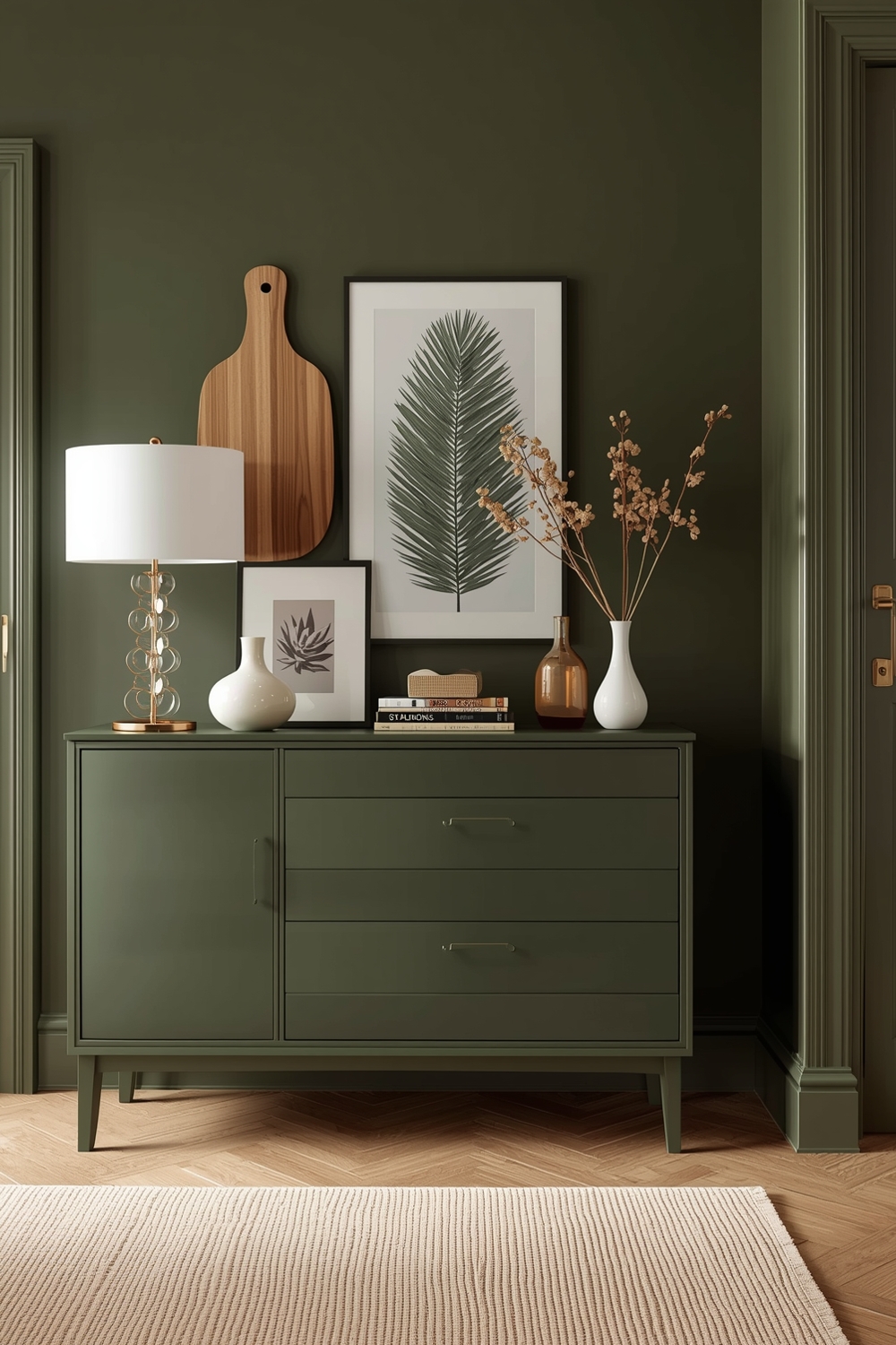 Olive Green Living Room Storage Solution Boards