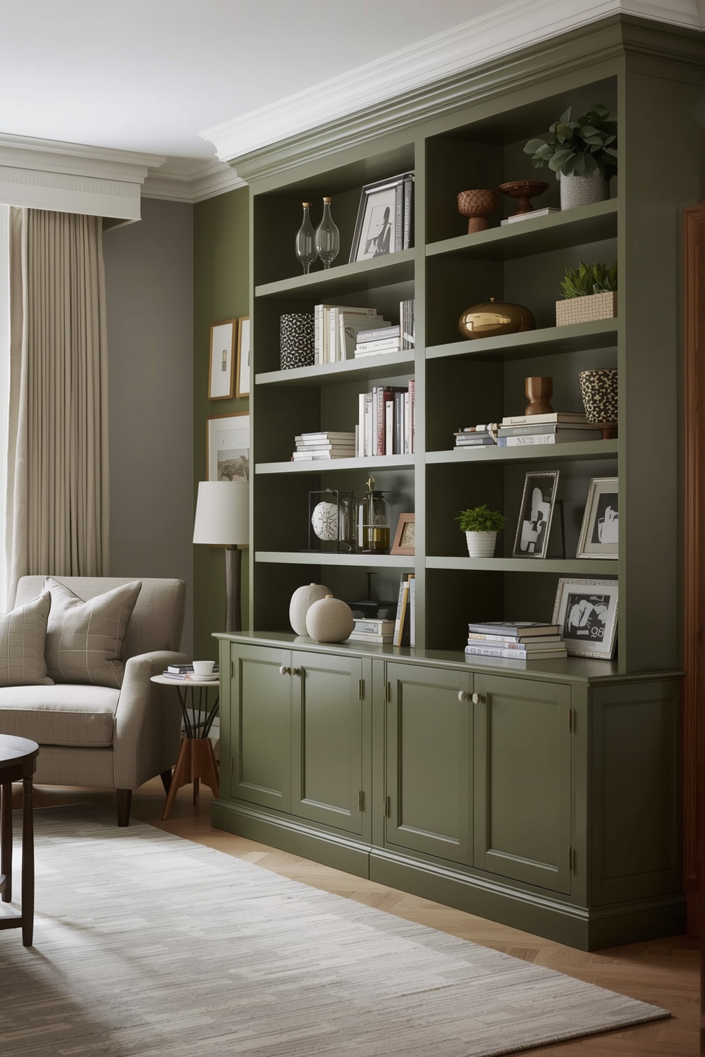 Olive Green Living Room Storage Solution Examples