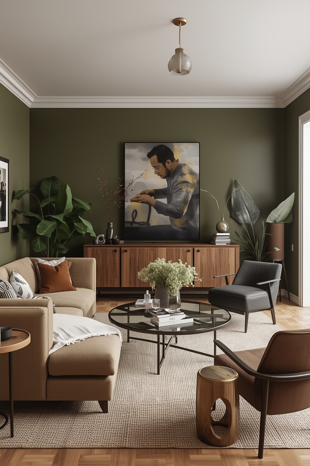 Open Concept Olive Green Living Room Design Galleries